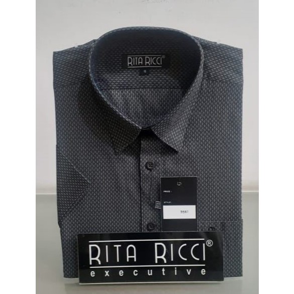 Kemeja Pria Rita RIcci Reguler Motif hitam lengan pendek artikel 3560