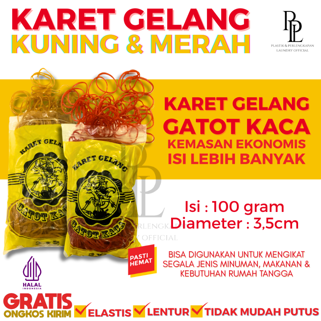 

[100gr] Karet Gelang warna Kuning dan Merah TERMURAH Gatot Kaca Karet Pembungkus