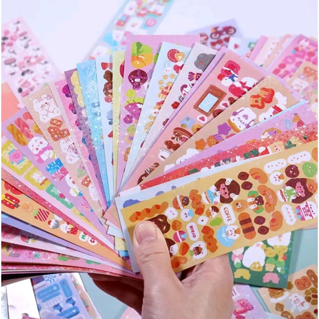 10 Lembar Sticker DIY Sticker Karakter Motif Kartun Sticker Glossy Sticker Korea Kertas Sticker Deko