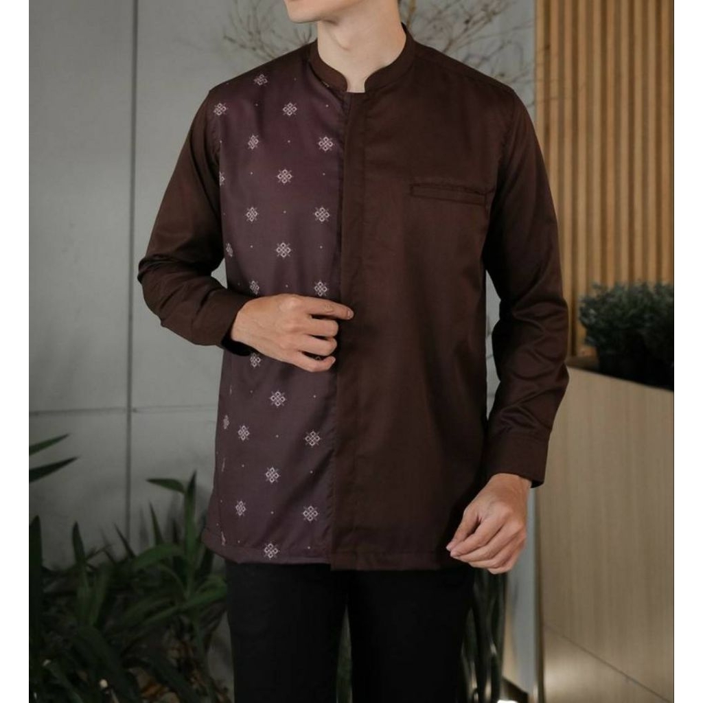 Baju Koko Kurta Pria Dewasa Terbaru Warna Coklat Mahogany Lengan Panjang Toyobo Impor Best Quality B