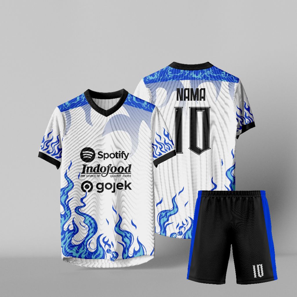 JERSEY FUTSAL / SEPAK BOLA MOTIF API GRATIS NAMA DAN NOMOR PUNGGUNG
