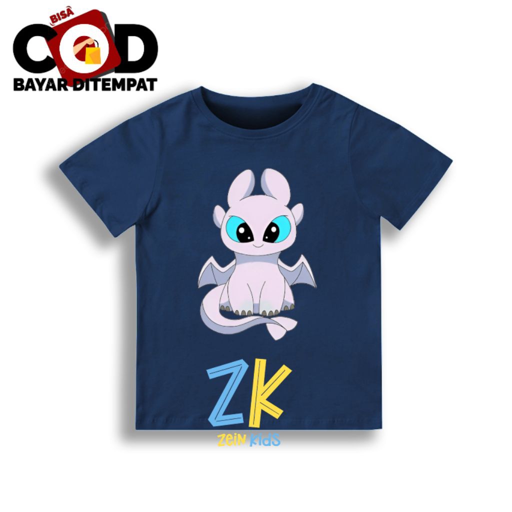Kaos Anak Animasi Toothless Light Fury / Baju Anak Animasi Toothless Light Fury / Fashion Anak Anima