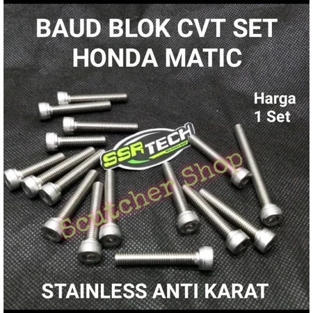 1 Set Baud Baut Tutup Blok CVT Beat Vario Scoopy PCX ADV Stainless Kunci L Dan Model Standar Kunci T