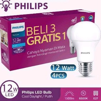 Lampu Philip LED paket 12w. Philips beli 3 gratis 1