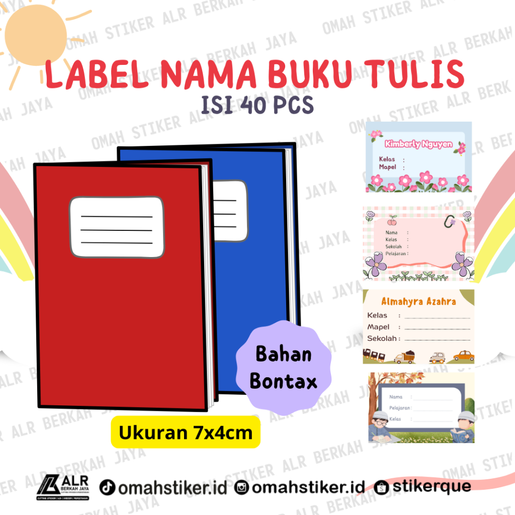 

PERCETAKAN OMAH STIKER - Sticker Label Buku Pelajaran Custom Nama ukuran 7 x 4 cm