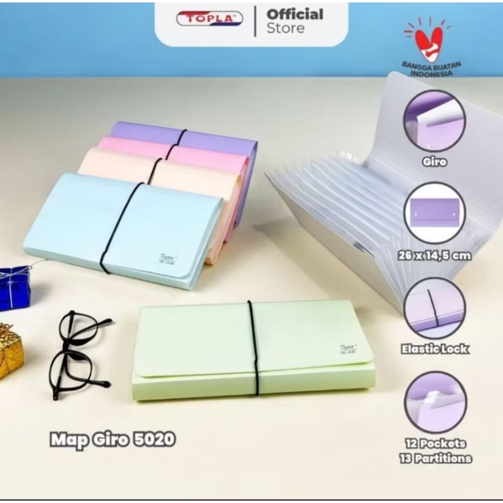 

topla Map Giro kancing dan tali dompet cek note ung tabungan 6 wrna pastel anti air