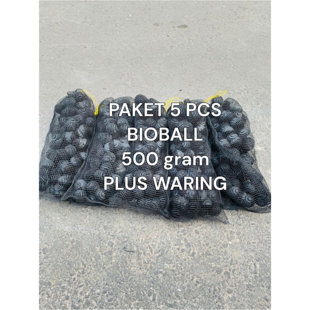 Paket bioball plus waring 500 gram 5 pcs / bioball plus waring / bioball / media filter koi / media 
