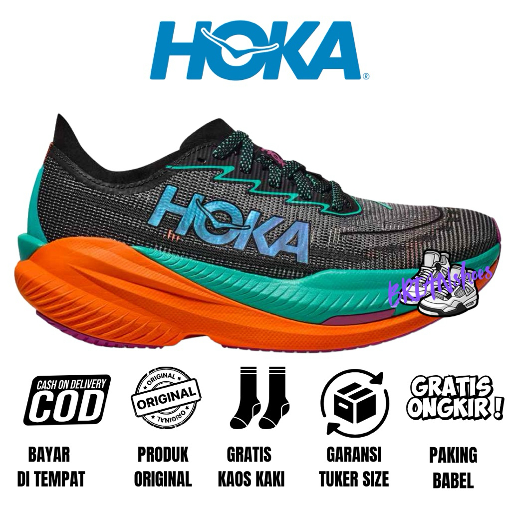 Sepatu Running Pria Hoka Original Hoka Mach X 2 Black Electric Aqua