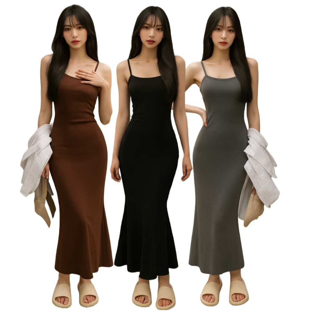 DRESS Long Dress Slim Fit Square Neck Sleeveless Sexy Gaun Panjang Tanpa Lengan / Inner Dress Tanpa 