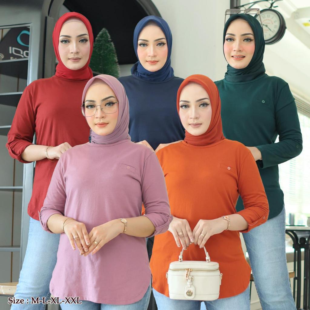 ( Fenomenal ) Atasan Baju Kaos Polos Wanita Tangan 7/8 Top Basic Muslimah Terbaru Kekinian Kaos Polo
