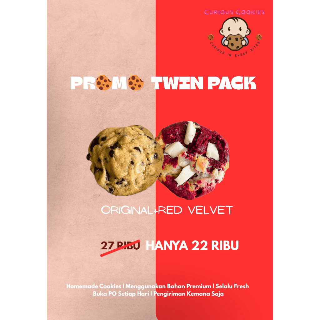 

Promo Twin Pack - Curious Cookies | Original & Red Velvet Soft Cookies