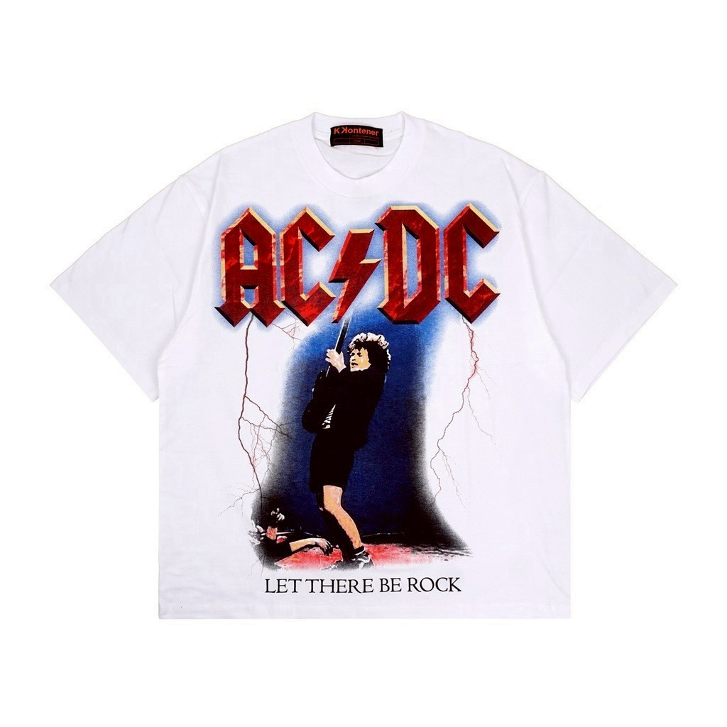 KAOS T-SHIRT OVERSIZE ACDC AC DC LET THERE BE ROCK WHITE