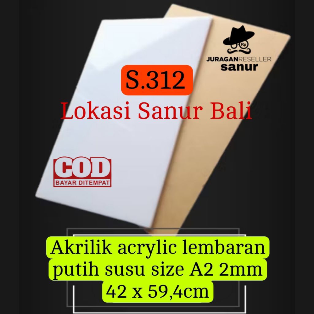 

Akrilik acrylic lembaran putih susu size A2 2mm 42 x 59,4cm kode:312