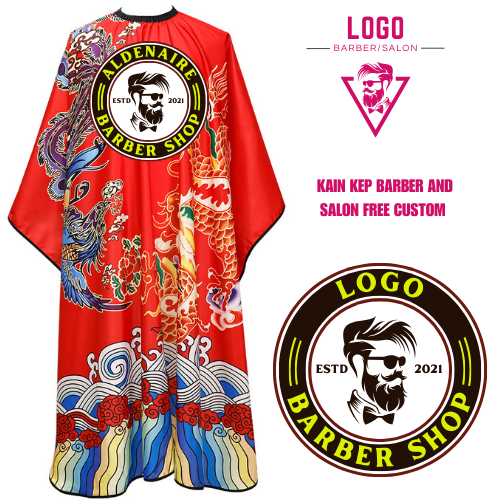 CUSTOME SATUAN  NAMA/LOGO KAIN KEP BARBER PREMIUM KAIN CUKUR WAHL  JUMBO / KIP PTONG RAMBUT JUBAH PA