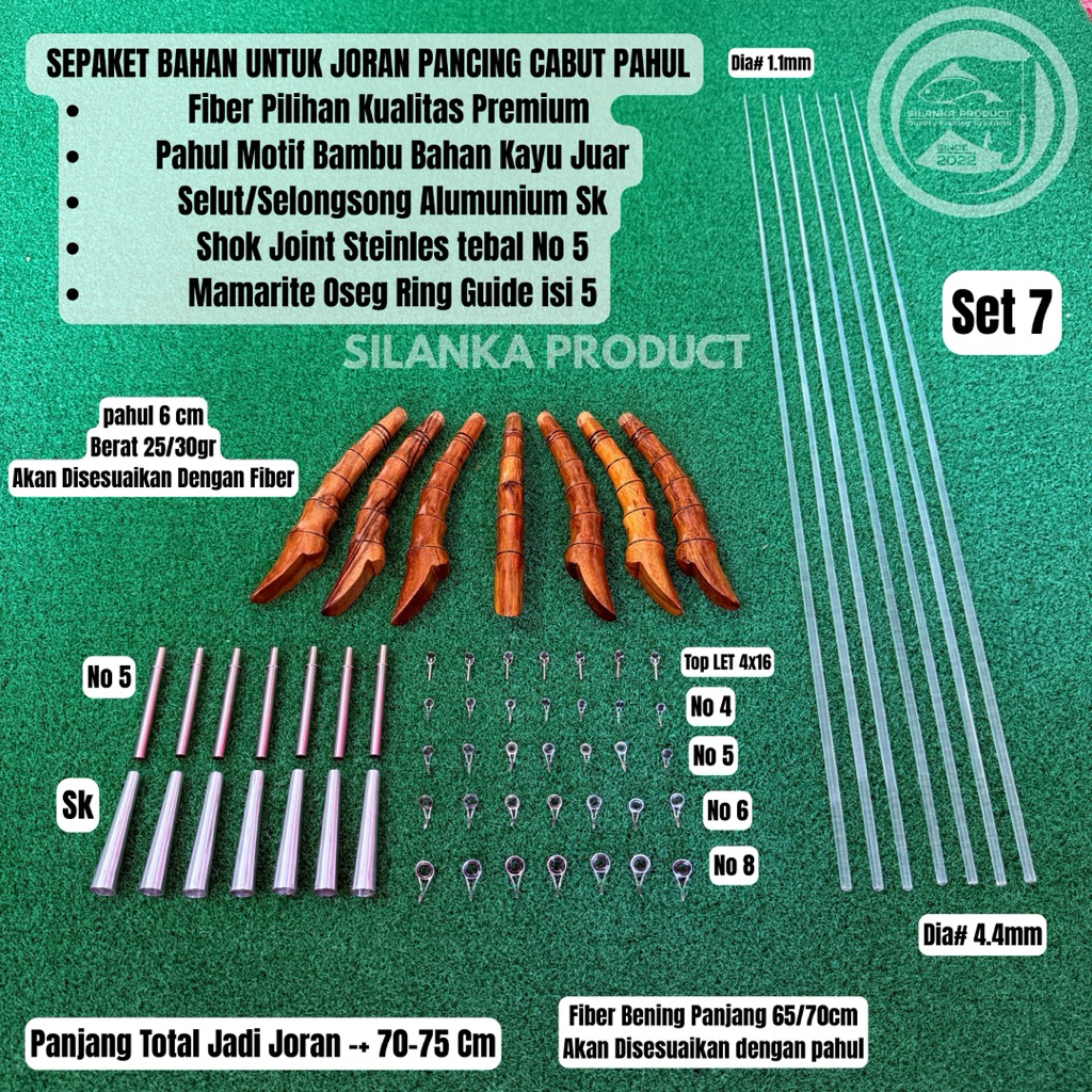 Sepaket Bahan Joran Pancing Cabut Pahul, motif Bambu kayu Juar U/Jerpon 70-75cm Fiber Bening