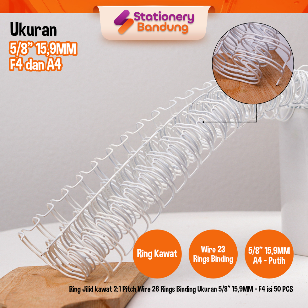 

Ring Jilid kawat Wire 26 atau 23 Rings Binding Ukuran 5/8" 15,9MM - F4 dan A4