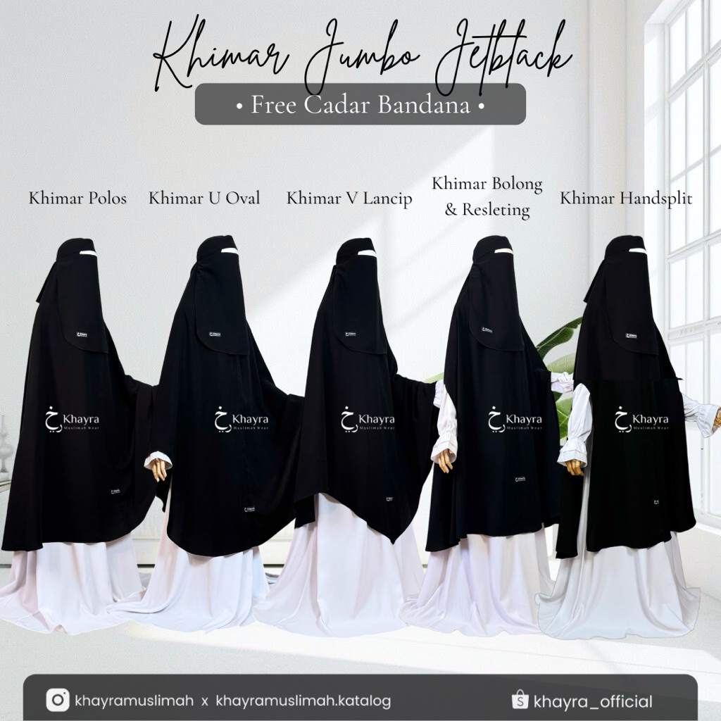 Khimar Jetblack Free Cadar Bandana | Kerudung Syar'i Jetblack Leuwitex High Quality