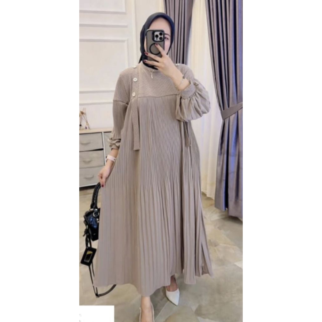 gamis plisket kaos knit rajut import tebal cantik