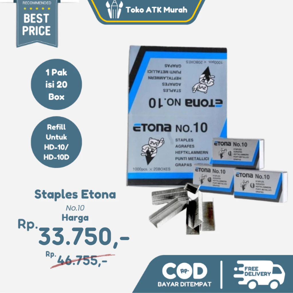 

1 Pak Staples Etona No.10 – Isi 20 Box | Isi Hekter Tajam & Anti Macet