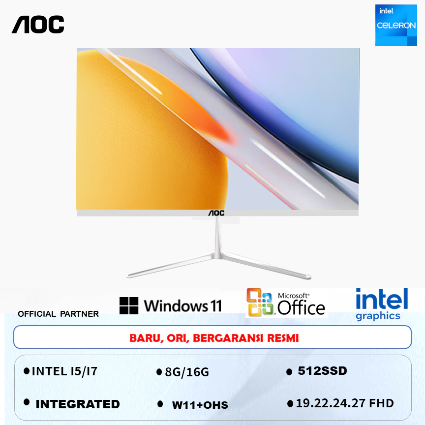 AOC [layar sentuh]Komputer All in one PC gaming Core Intel i5/i7 RAM 8G/16G SSD 256G/512GB/1T Deskto