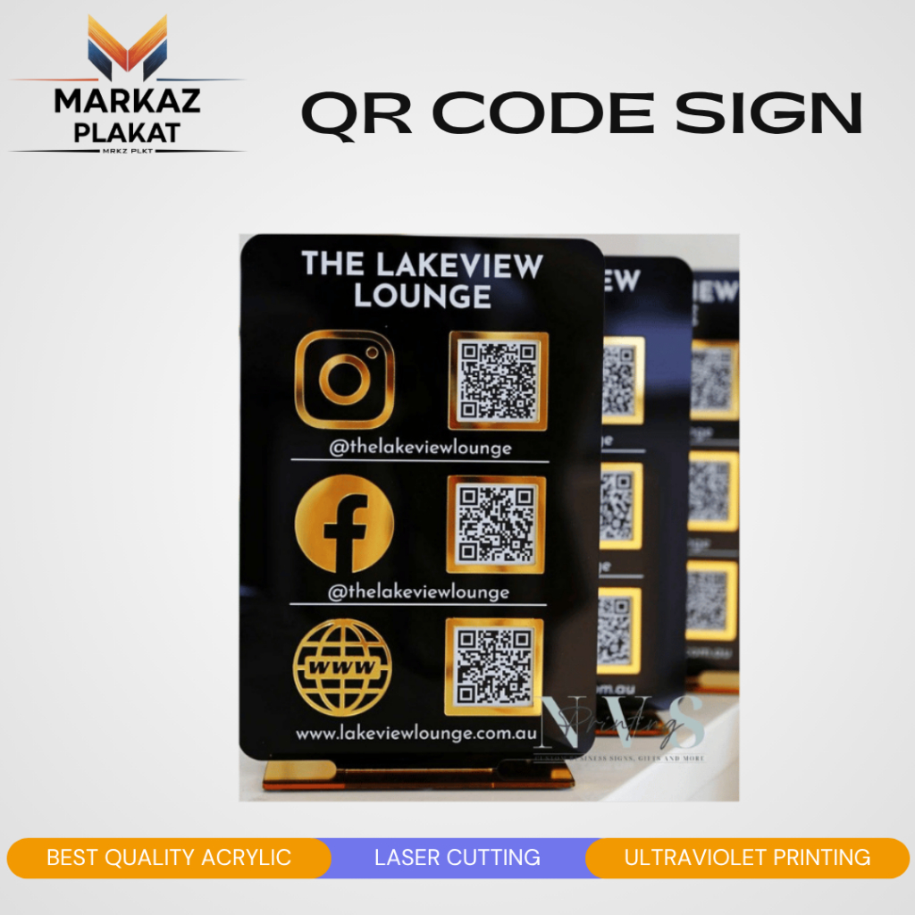 Akrilik QR Code Sign Custom Premium / Social Media Business Sign Acrylic  / QR Code Sign Akrilik