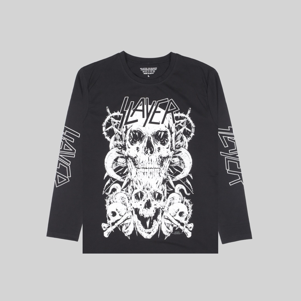 Longsleeve SLAYER WHITE SKULL Kaos Band Pria Reguler Original Merchandise