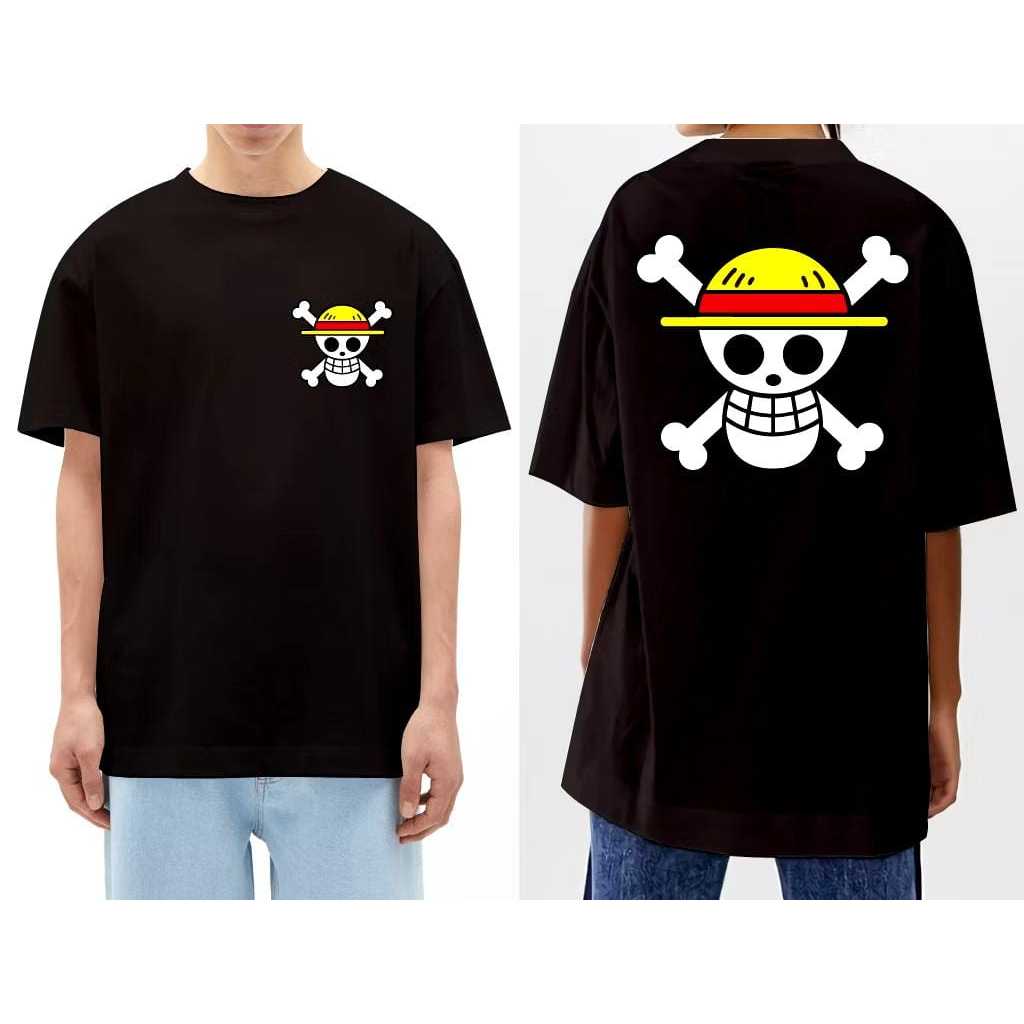 Kaos One Piece Bendera Bajak Laut Topi Jerami Atasan Baju Dewasa/Anak-anak Lengan Pendek