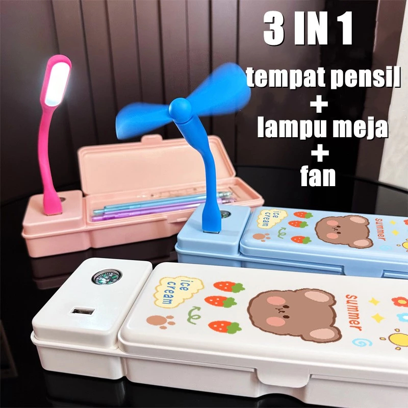 

3 IN 1 Kotak Alat Tulis Pensil Kreatif Multifungsi Lampu Meja Tempat Kipas Angin Kecil Hadiah Siswa Sekolah Dasar Dan Menengah