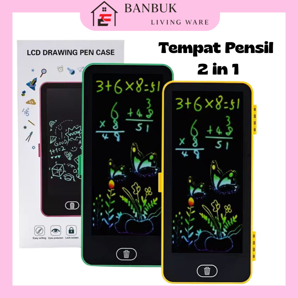 

Drawing Box Kotak Pensil 2 in 1 Lcd Pen Case Drawing Pad Tempat Pencil Anak