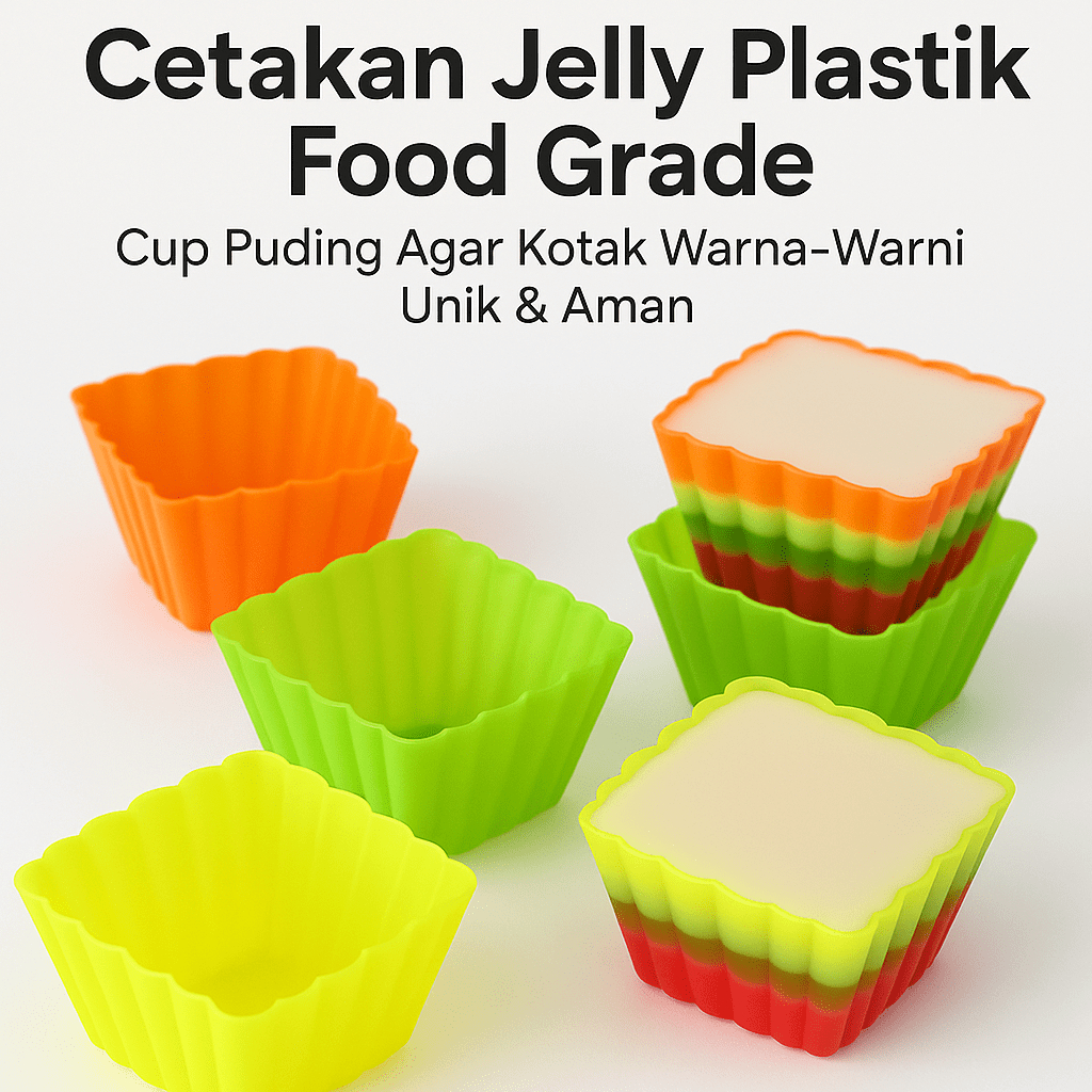 Cetakan Jelly Plastik Food Grade – Cup Puding Agar Kotak Warna-Warni Unik & Aman