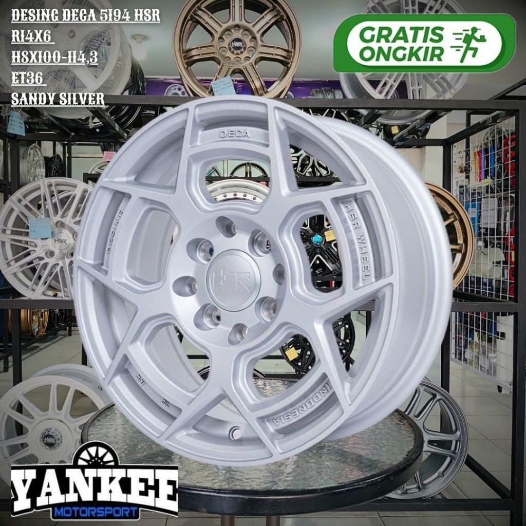 Pelek mobil AVANZA,BRIO,XENIA,AYLA Ring 14 r14 murah - Velg HSR Tipe DESING DECA Lebar 6 Hole 8