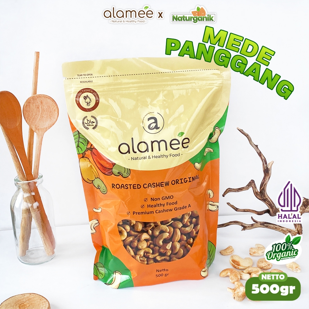 

ALAMEE Kacang Mete Panggang Mede Mente Roasted Cashew Organik Oven Matang 500 gram Naturganik