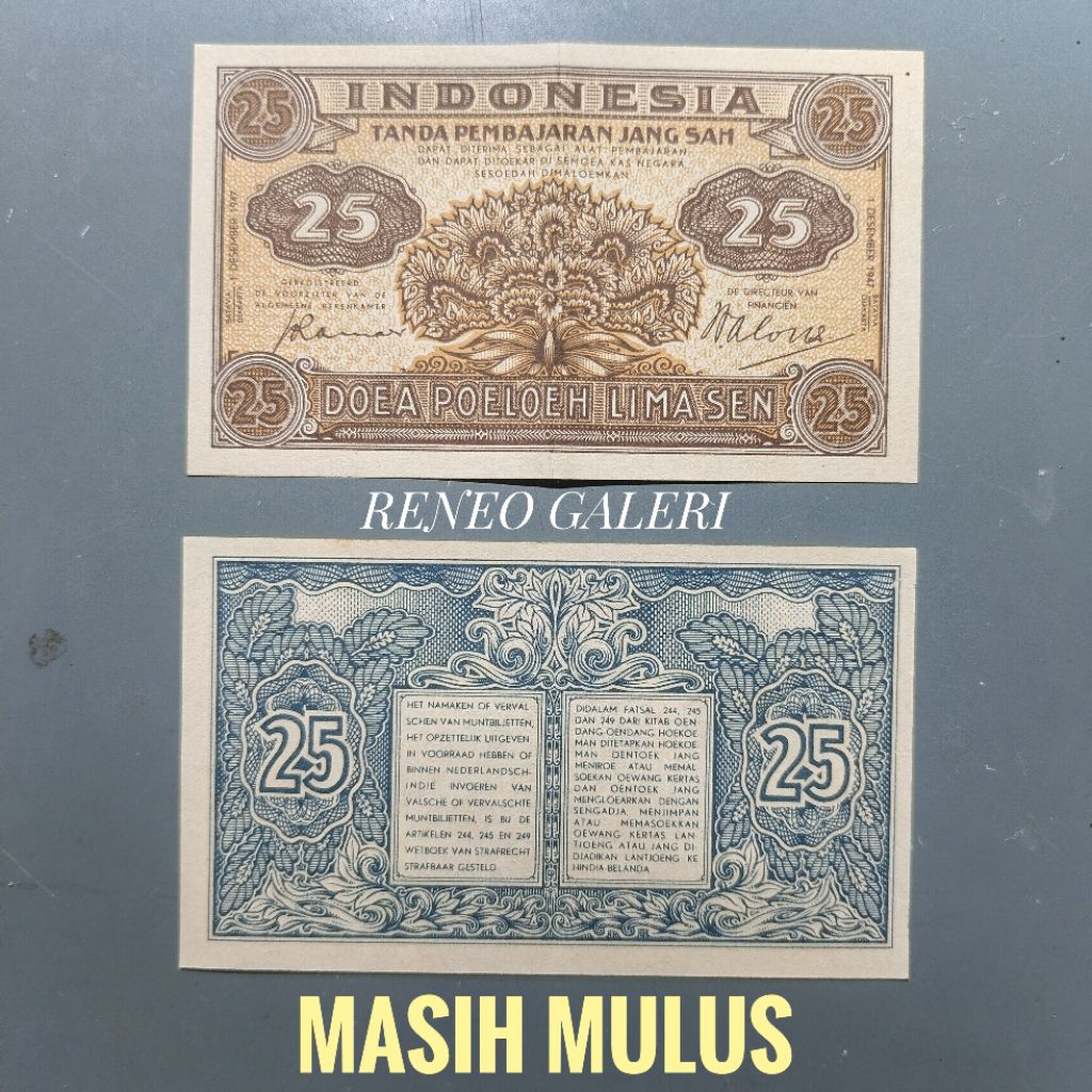 Mulus asli 25 Sen Seri Federal tahun 1947 Uang kertas kuno duit jadul lawas lama original antik