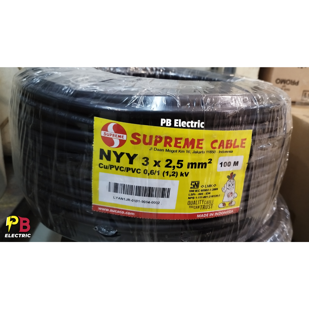 Kabel NYY 3 x 2.5 mm Merk Supreme / Kabel NYY 3x2.5 mm Supreme / Supreme NYY 3 x 2.5 mm (2 Ukuran)