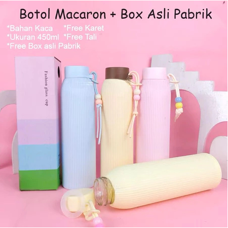 Tumbler Botol Kaca Lapis Plastik Warna Aesthetic Manik Korea Macaron Pastel Tali Gandul 400ml 2237