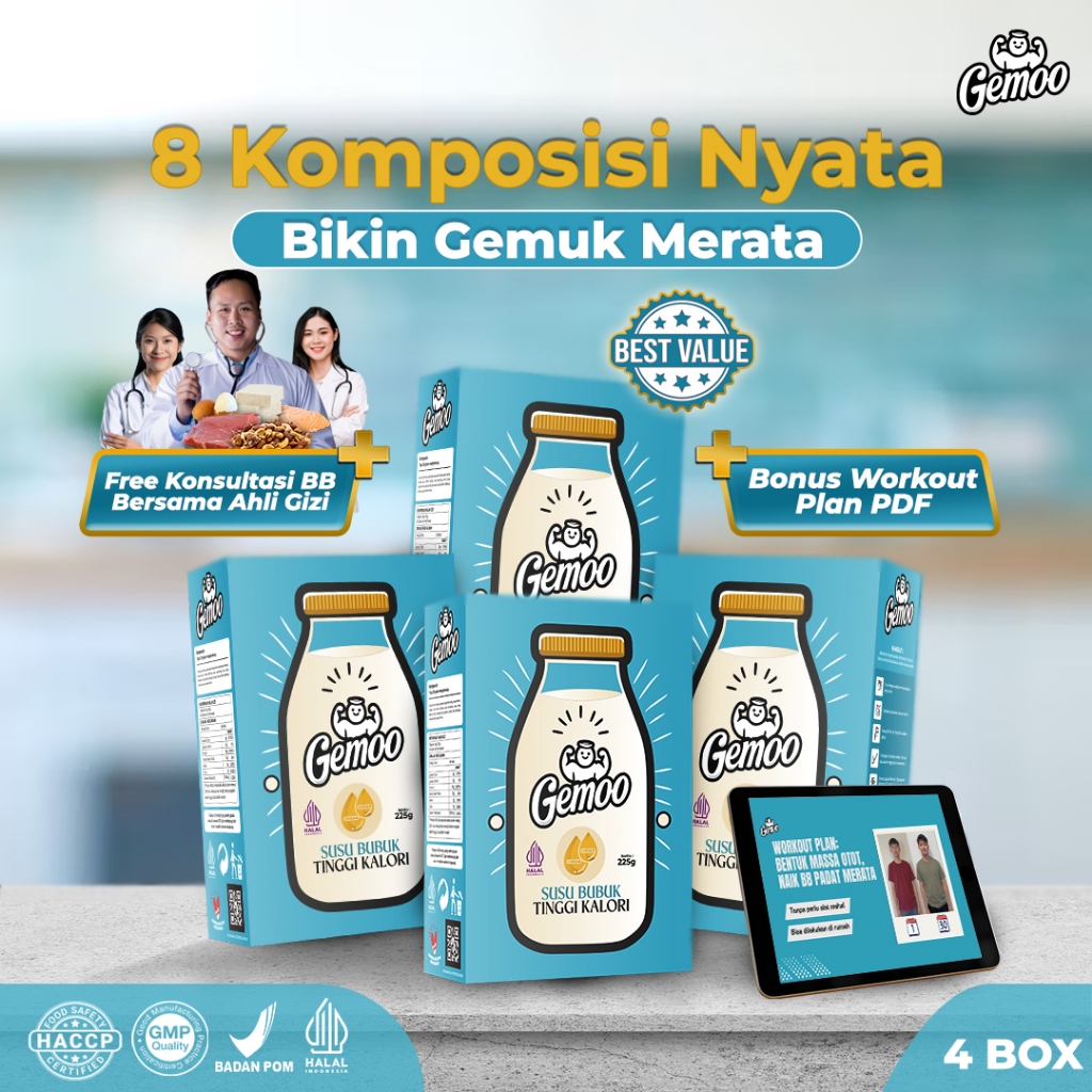

GEMOO Susu Whey Protein - Penggemuk Badan Pembentuk Massa Otot - Naik BB Padat Merata