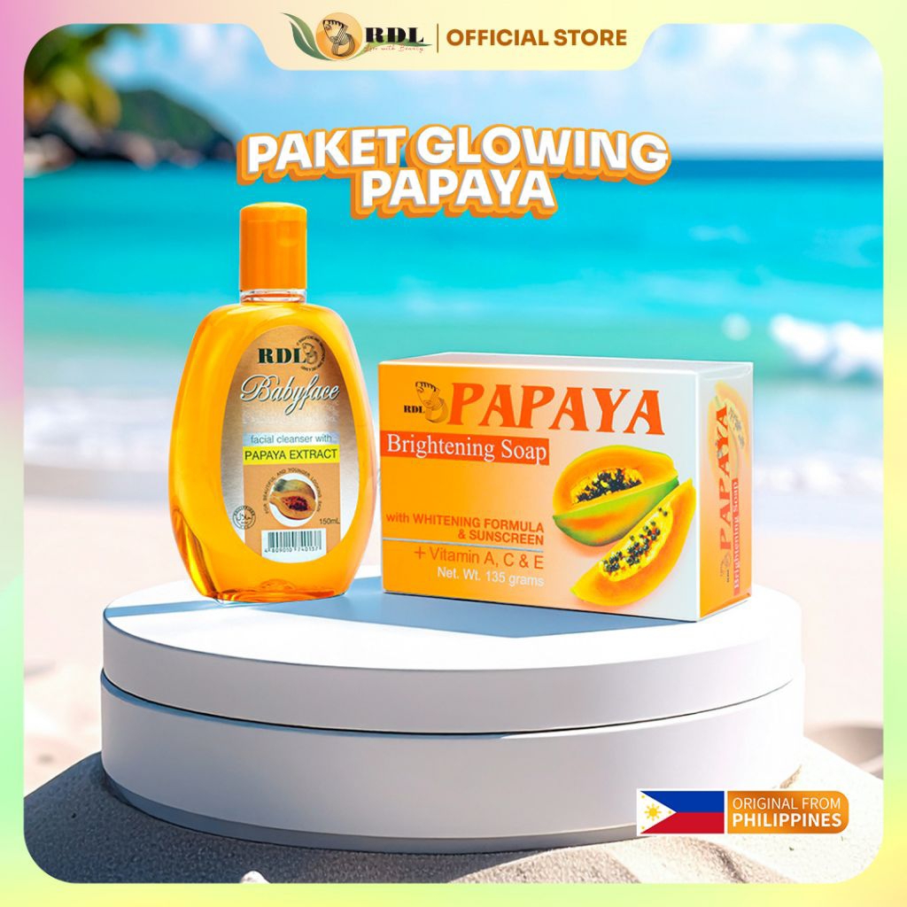 Paket Glowing RDL Sabun Papaya 135 gr dan Facial Cleanser 150 ml Perawatan Wajah Sabun Muka Pepaya