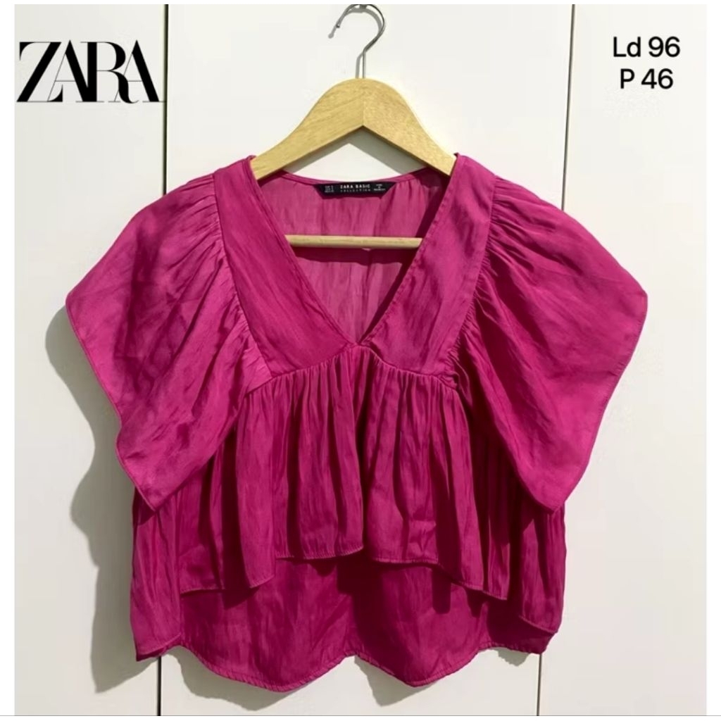 Zara Frilled Ruffle Vneck Crop Top - Crop Top Ruffle Zara - Original Branded Sisa Ekspor