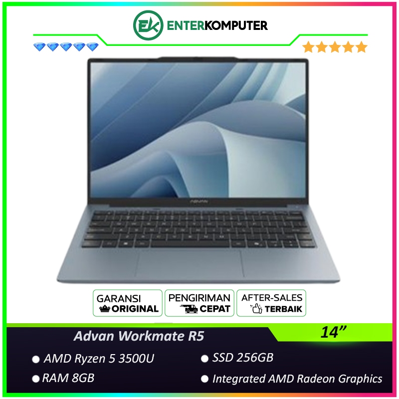 Advan Workmate R5 - Laptop Ryzen 5 3500U RAM 8GB SSD 256GB Integrated AMD Graphics 14" FHD+