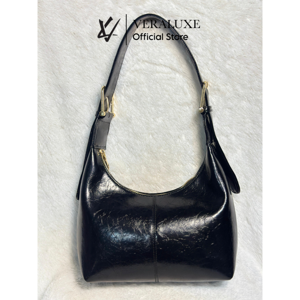 Vera Luxe Bag - Tas Bahu Hobo Cokelat Glossy Wanita | Shoulder Bag Minimalis Premium