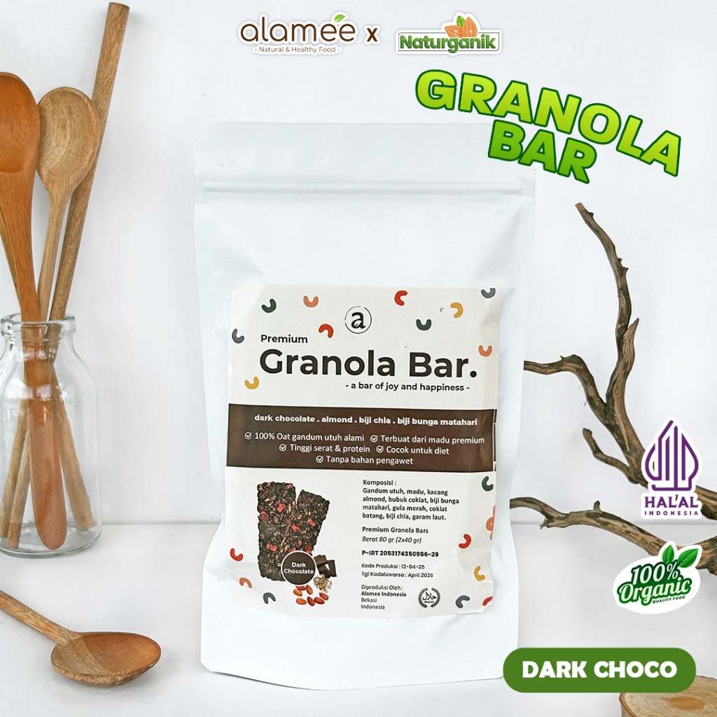 

ALAMEE Snack Diet Granola Bar - Dark Chocolate Cemilan Sehat Healthy Snackbar Camilan Organik 80gr Naturganik