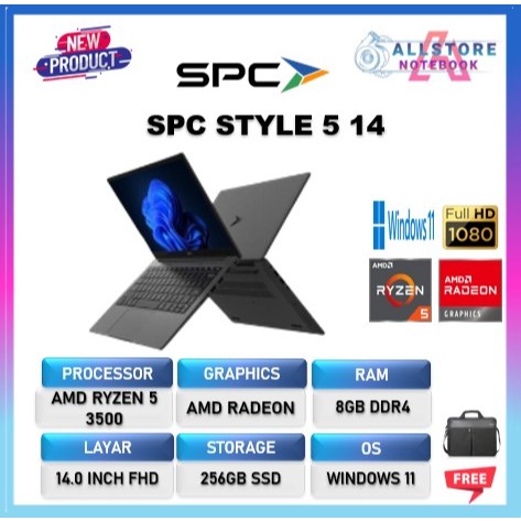 Laptop Ryzen 5 SPC Style 5 Vibe AMD Ryzen 5 3500 8GB 256GB SSD 14FHD IPS Backlit Keyboard