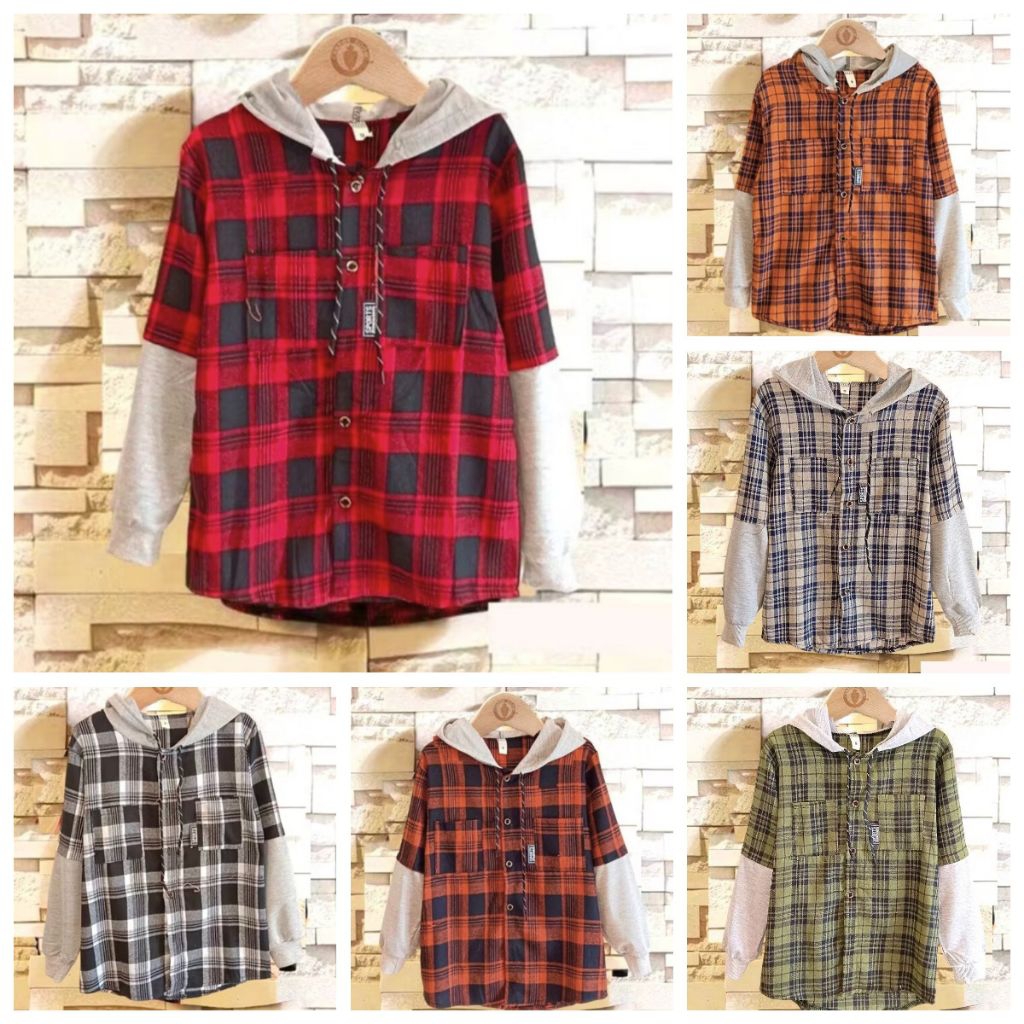Kemeja Flanel Anak Laki Laki Jaket Hoodie Usia 5-9 Tahun Kemeja Anak Cowok Import