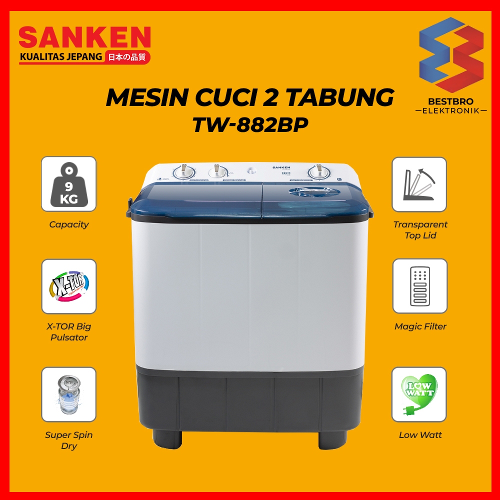 Sanken Mesin Cuci Twin Tub TW-882BP 9kg Mesin Cuci 2 Dua Tabung
