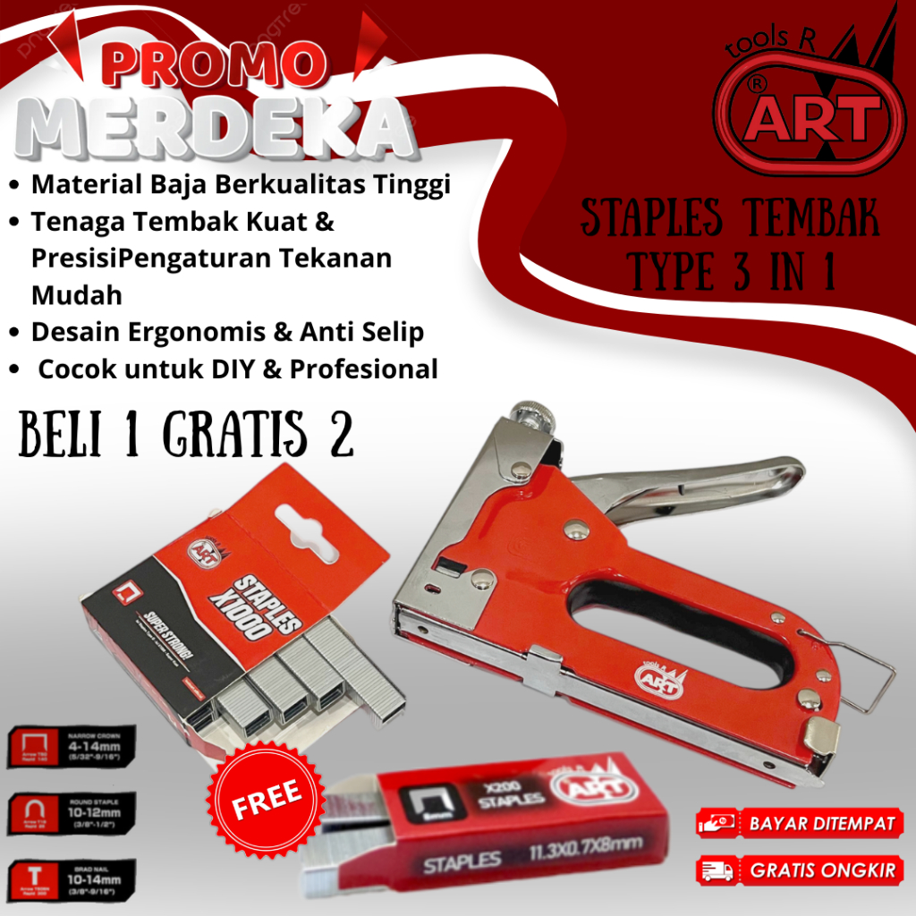 

PROMO MERDEKA Staple Tembak 3in1 Hekter Jepretan Free Isi - Alat Stapler Gun Tracker Streples Perekat Jok Motor Triplek Funiture Bahan Kuat Berkualitas Origina;