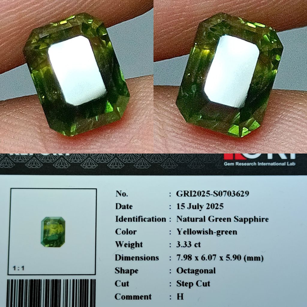 NATURAL GREEN SAPPHIRE HEATED MEMO GRI LAB