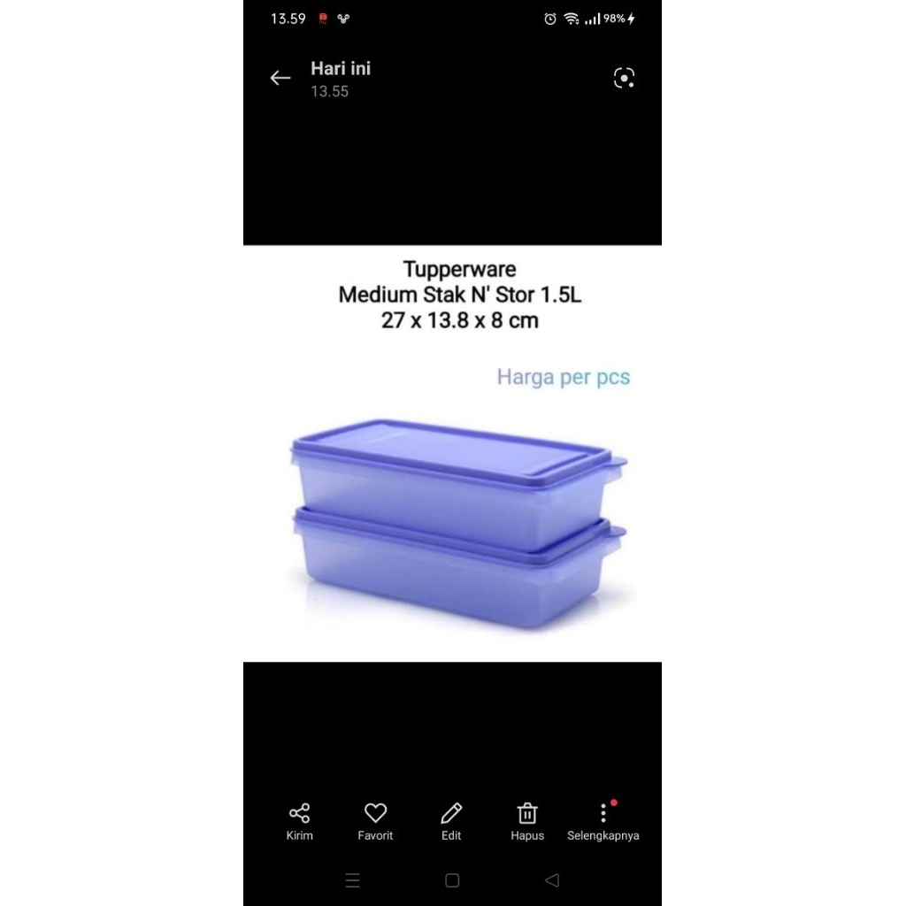 Base/ Wadah Stak n stor ukuran Medium tanpa tutup ya, Ori Tupperware.