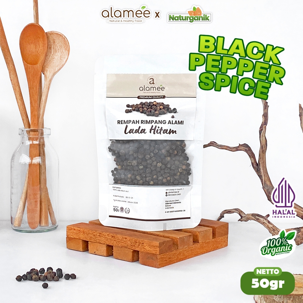

ALAMEE Lada Hitam Biji Organik Utuh Black Pepper Blackpepper Rempah Rimpang Spice 50gr Naturganik
