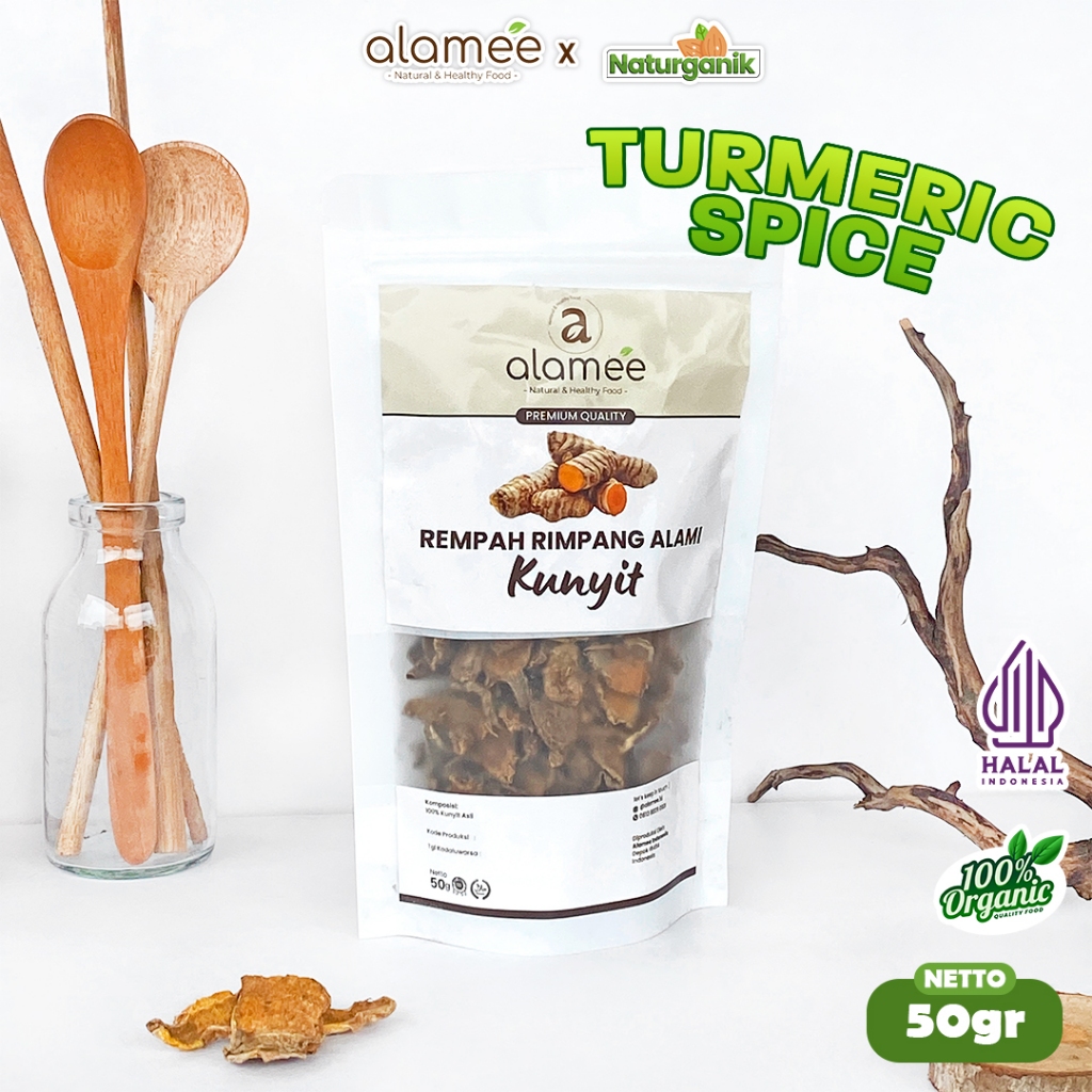 

ALAMEE Kunyit Kering Dried Turmeric Iris Rempah Rimpang Organik Alami Kunir Spice 50gr Naturganik