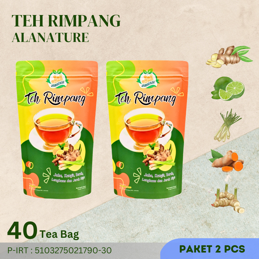 

(Paket 2 Pcs) Teh Rimpang Alanature I Teh Herbal Jahe Lengkuas Sereh Kunyit Jeruk Nipis I 40 Kantong